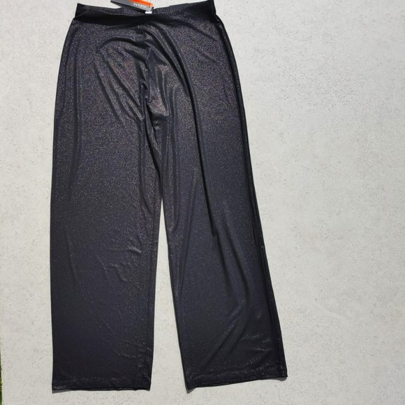 Alfani Silver Metallic Glitter Wide-Leg Deep Black Pull On Pants. M NWT - Picture 3 of 6